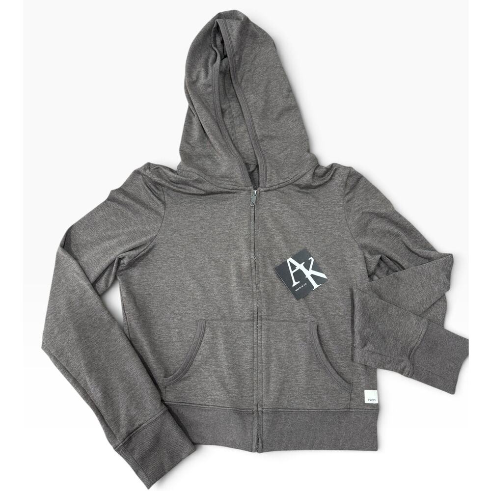 Vuori Halo Mini Full Zip Hoodie Small Brown Taupe Heather DreamKnit Cropped
